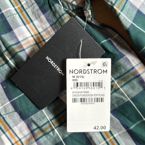 NEW WITH TAG boys Button down shirt from Nordstrom, Hunter green plaid size 8-10 - Picture 3 of 4